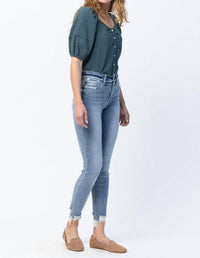 Judy Blue Mid Rise Release Waistband Detail Skinny Jeans in blue - women's pants - view 7