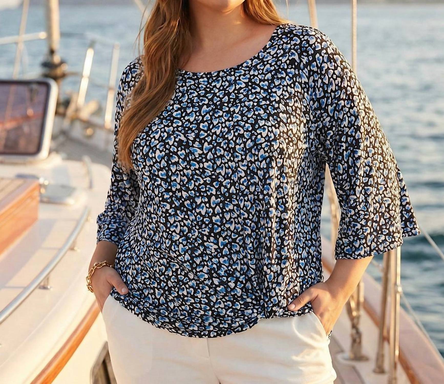 Karen Kane Flare Sleeve Pick-up Top - Plus in print - women's blouse - view 4