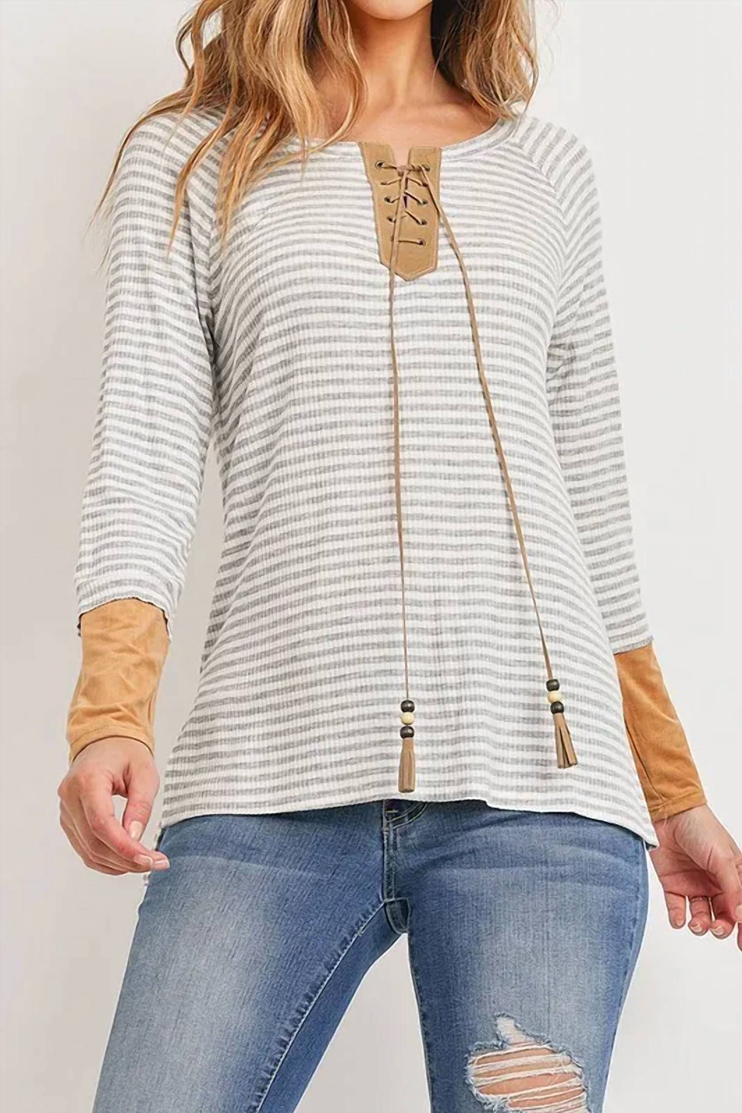 Potter'S Pot - LACE UP STRIPE TOP