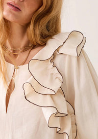 Summum - Linen Blend Top With Ruffles