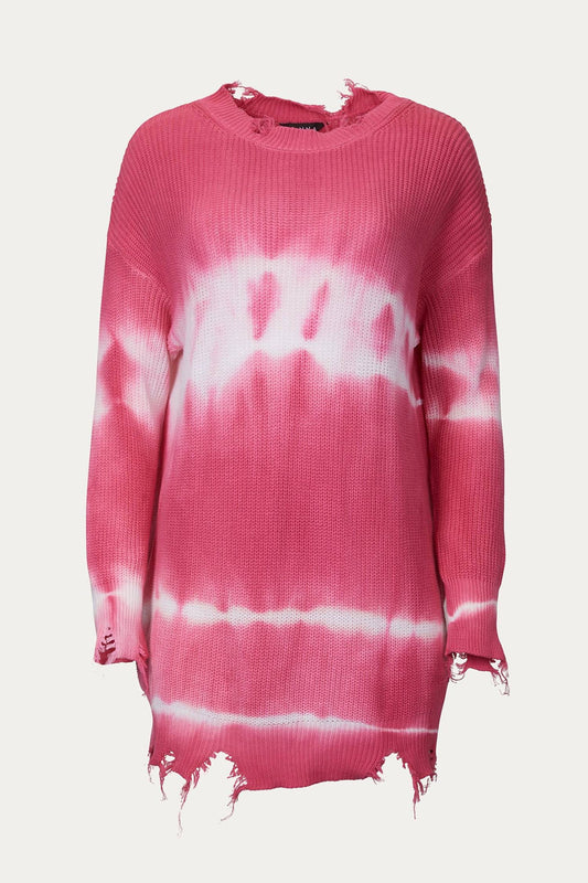 DISTRESSED TIE-DYE COTTON SWEATER