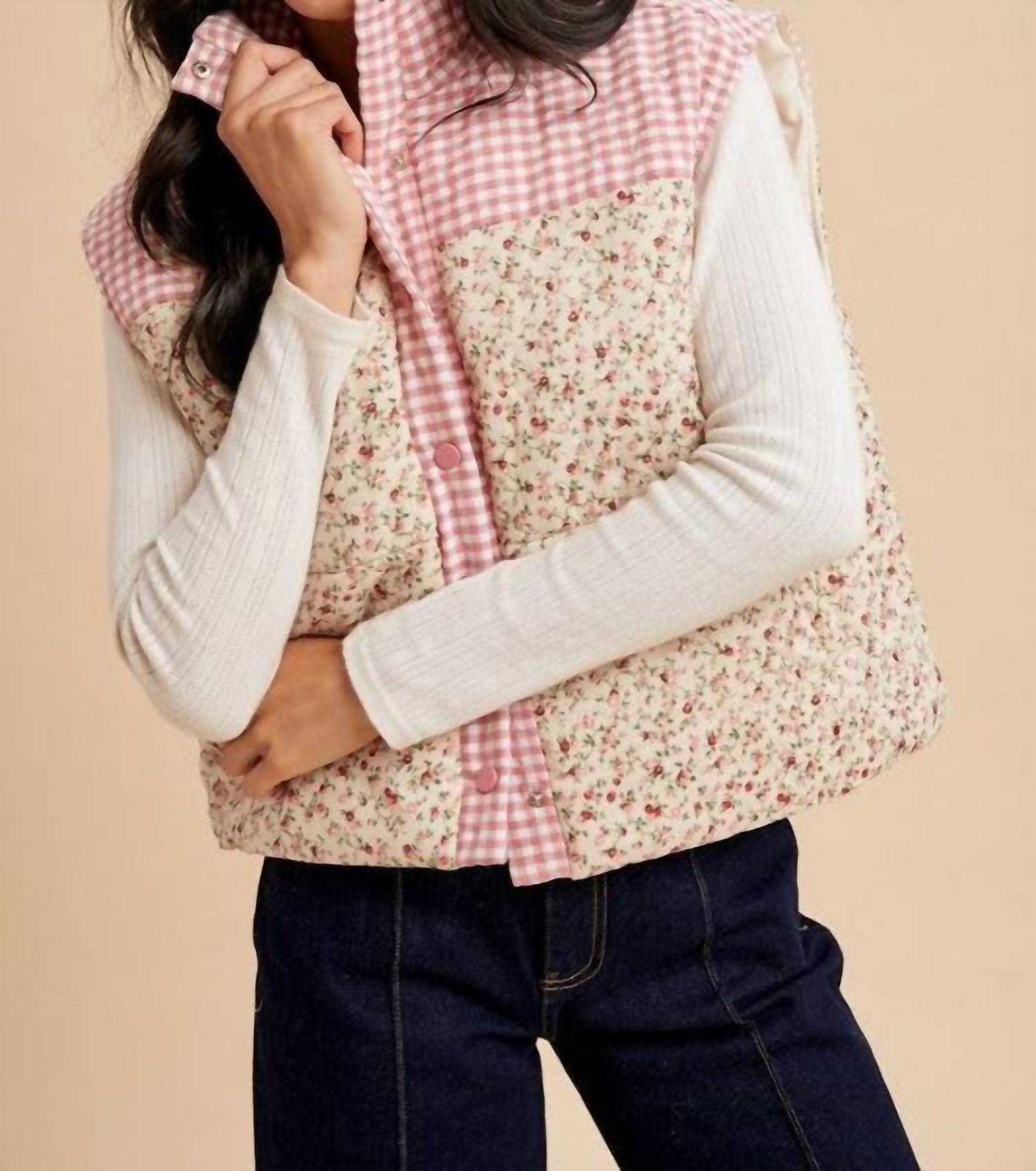 Anniewear - Check & Ditsy Mixed Print Quilted Vest