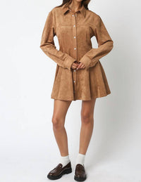 Olivaceous - Women's Kira Suede Button Down Dress