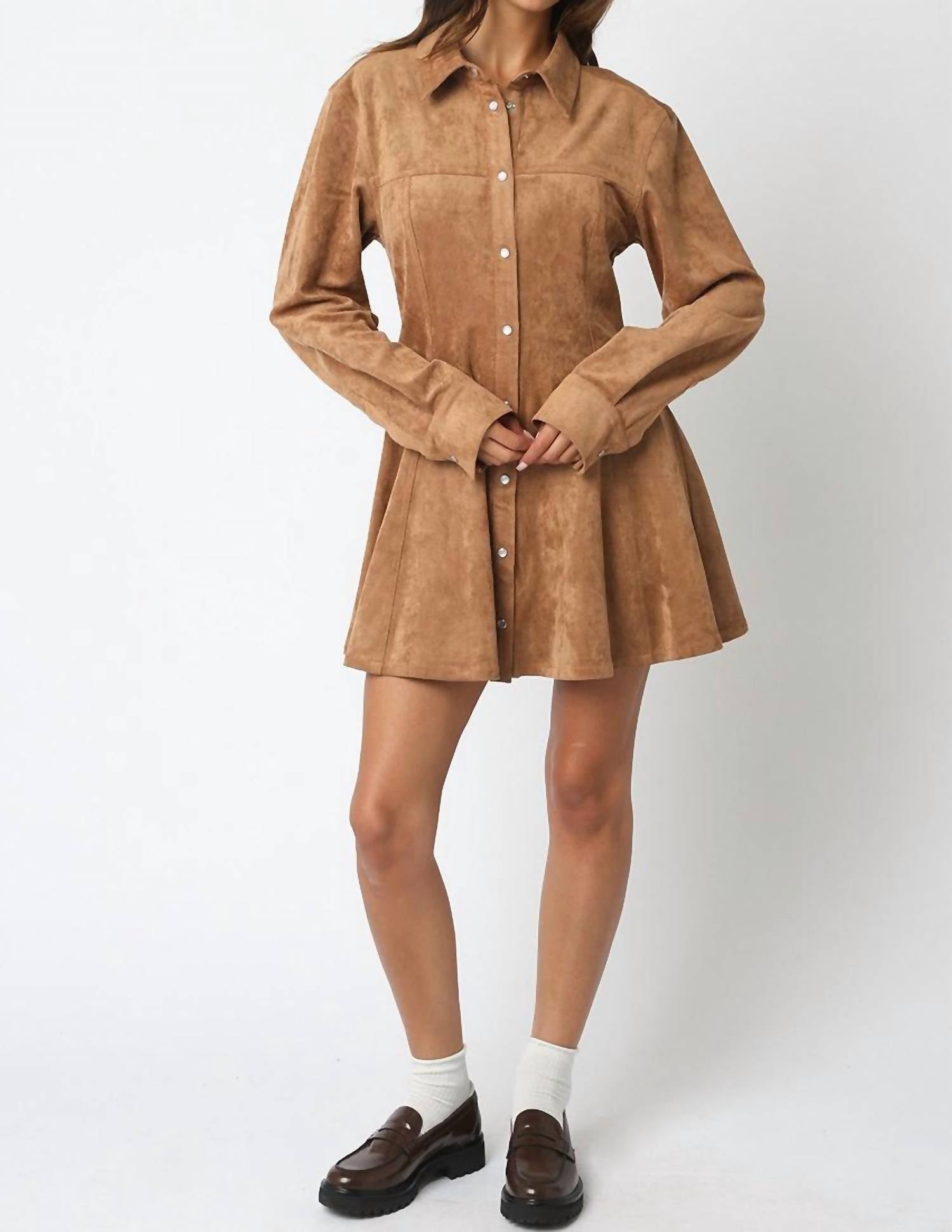 Olivaceous - Women's Kira Suede Button Down Dress