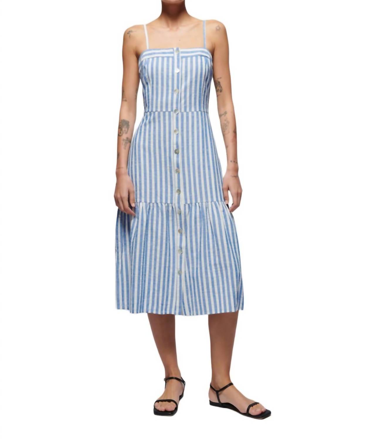 Nation LTD Luciana Single Tier Midi Dress in parisian blue stripe - women's dress