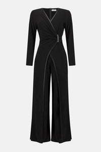 Joseph Ribkoff - Faux Leather Trim Wrap Jumpsuit