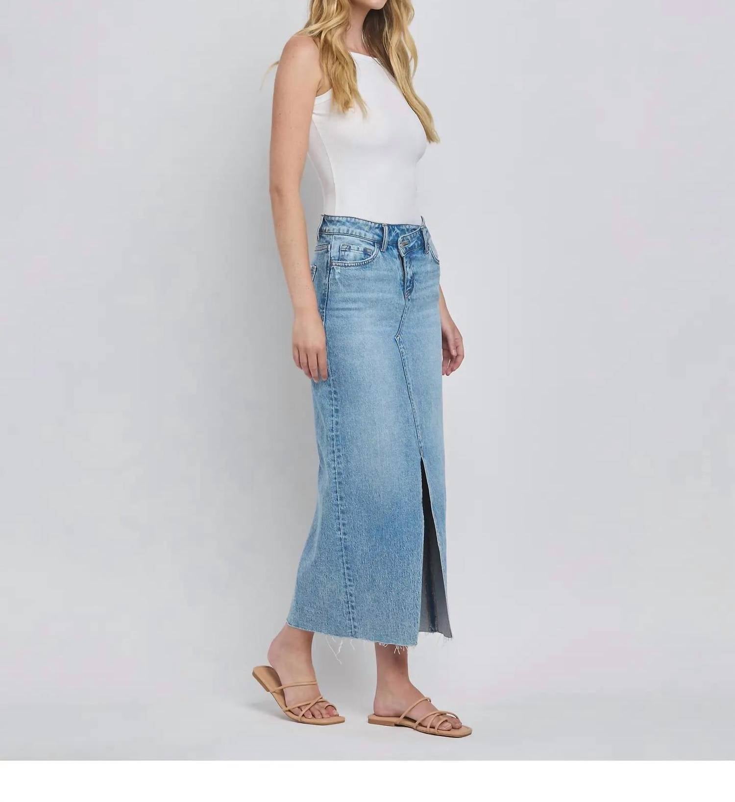 Vervet By Flying Monkey - Front Slit Maxi Midi Denim Skirt
