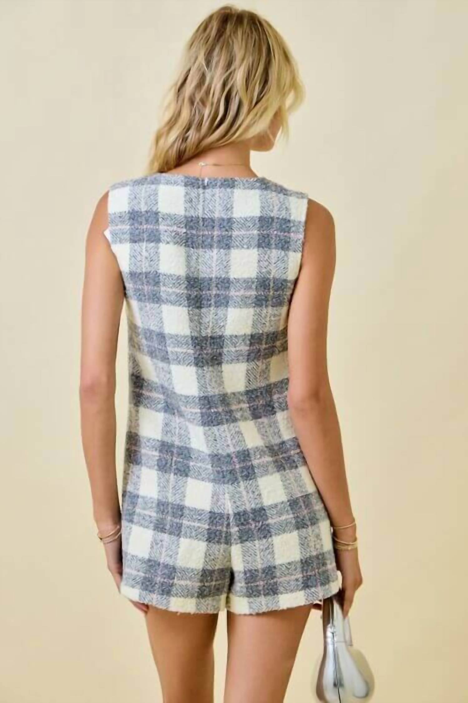 Day + Moon - Leigh Plaid Tweed Romper