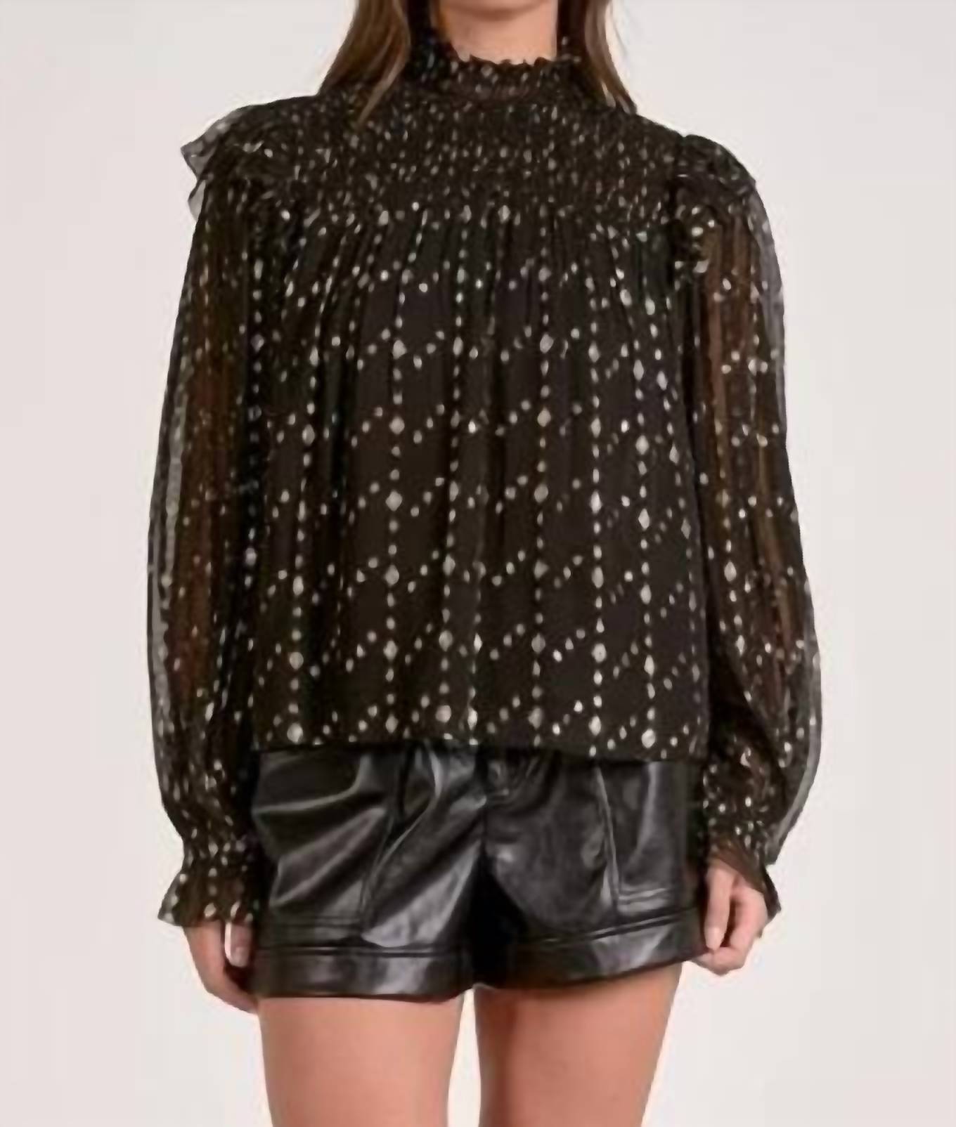 Elan - Long Sleeve Mock Neck Blouse