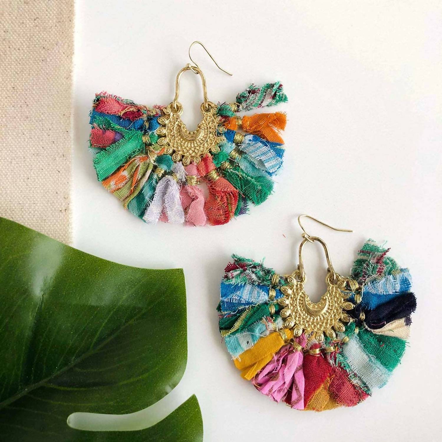 World Finds - Women's Kantha Ornamental Chandeliers Earring