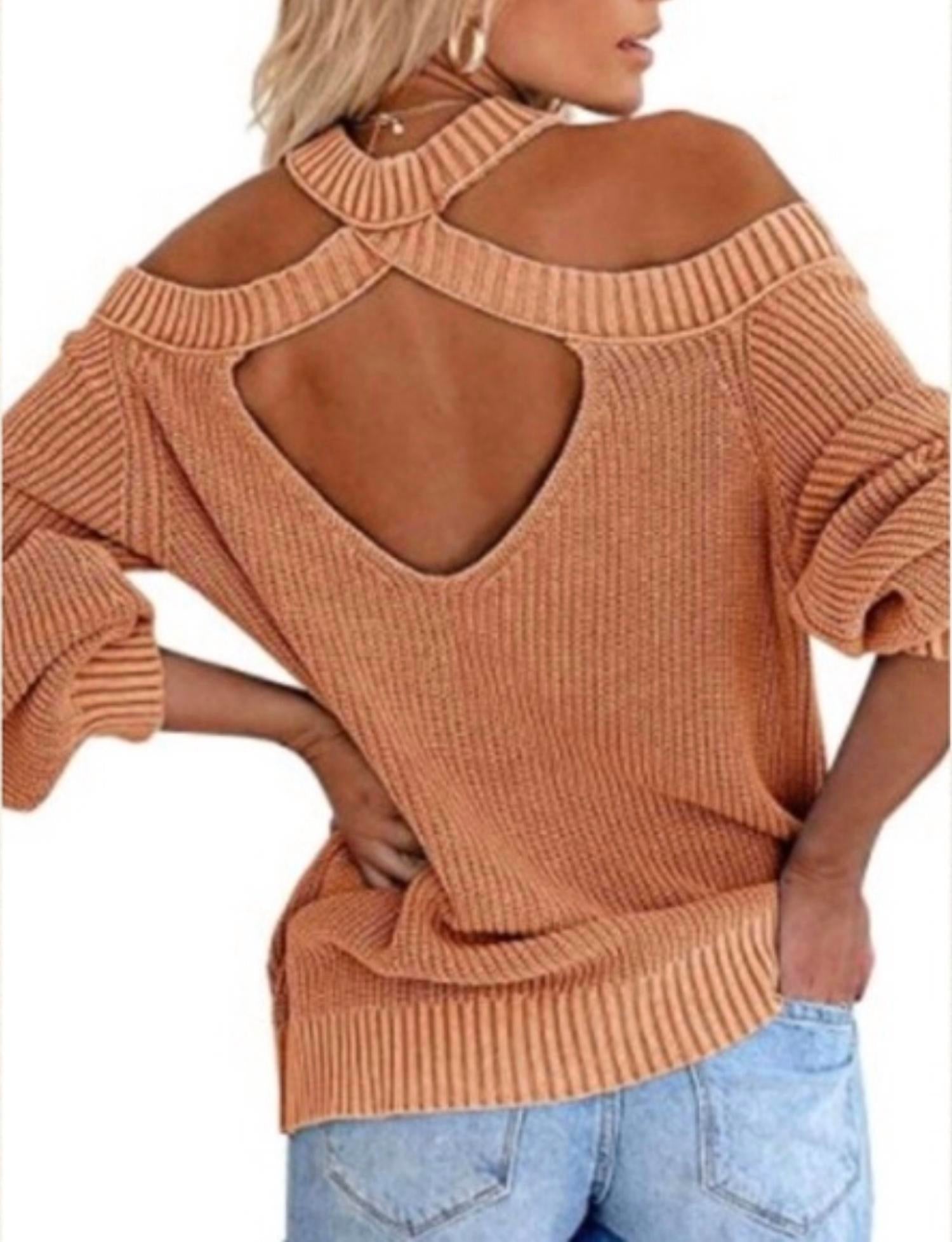 Esley Collection - Off shoulder long sleeves knit top