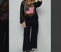Pol - Usa Open Knit Hoodie Sweater Top