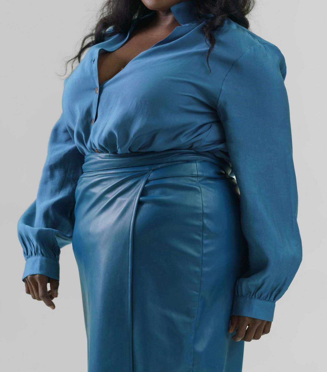 Never Fully Dressed - Teal Miley Button Down Shirt - Plus Size