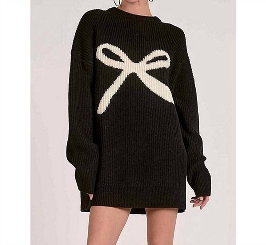 Elan - Long Sleeve Sweater Bow Dress