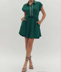 entro Crystal Embellished Mini Dress in hunter green - women's dress - view 5