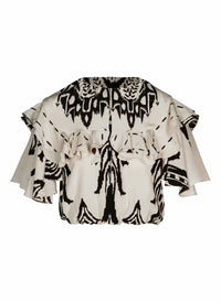 Johanna Ortiz - Influencial Tribes Cropped Ruffled Printed Silk-chiffon Top