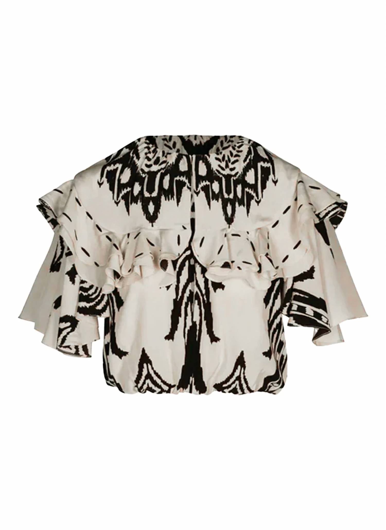 Johanna Ortiz - Influencial Tribes Cropped Ruffled Printed Silk-chiffon Top