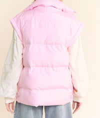 Davi & Dani - Solid Sleeveless Zipper Puffer Jacket Vest - Plus
