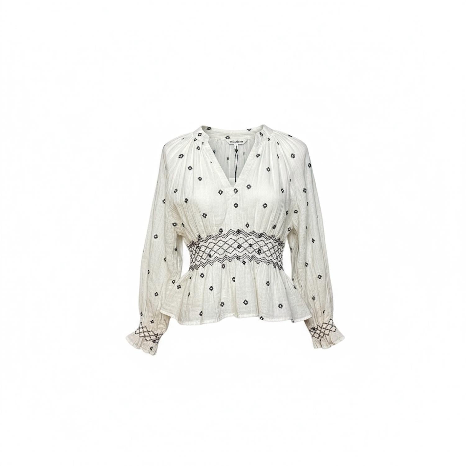 One Collective - Women's Waist Shirred Embroidered Blouse