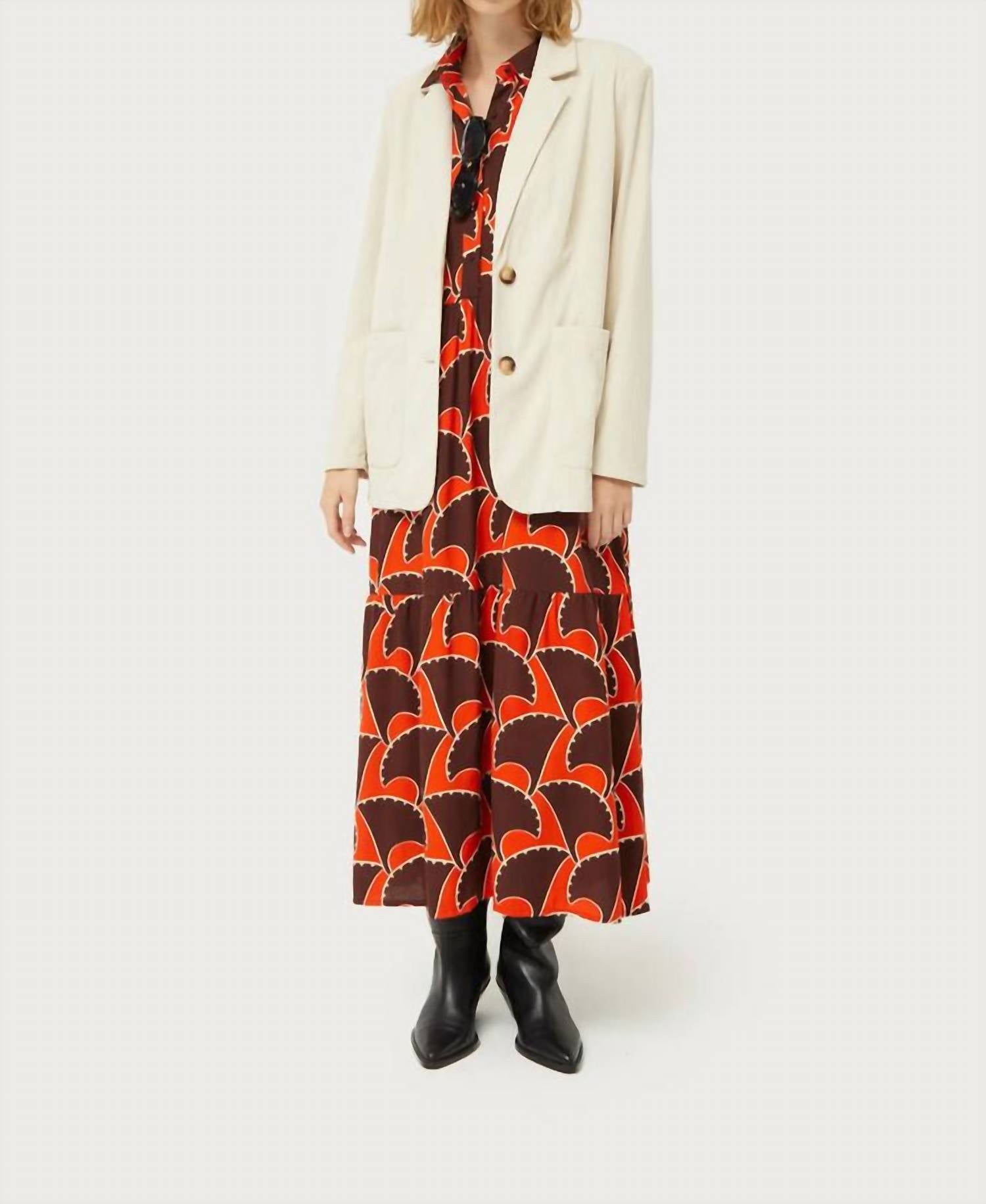 Compañía Fantástica Pai Pai Geometric Print Long Dress in orange - women's dress - detail view