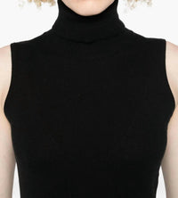 arch4 Cashmere Poppy Sleeveless Turtleneck Top in black - women's sweater - detail view