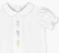 Lullaby Set - Girl's Bluebonnet Flower Embroidery Bubble Romper