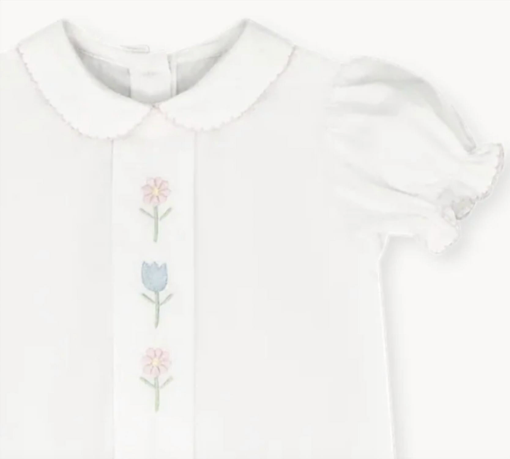 Lullaby Set - Girl's Bluebonnet Flower Embroidery Bubble Romper