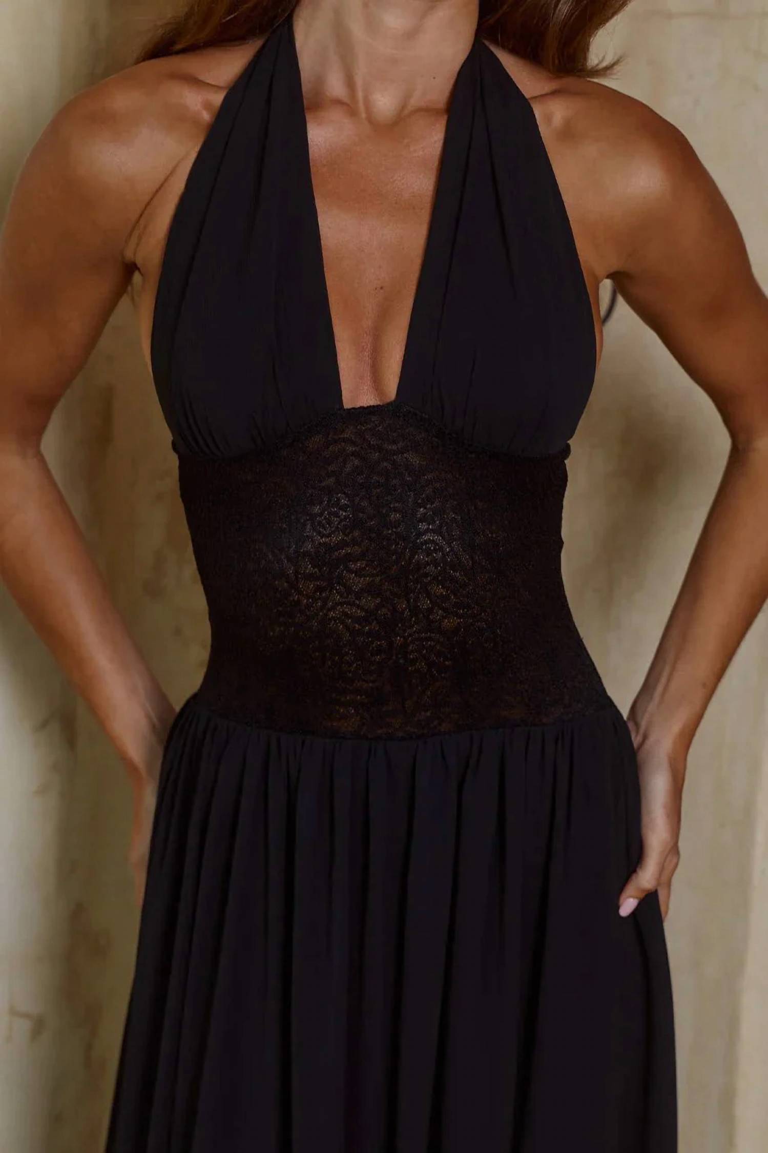 Runaway - Fernanda Plunge Halter Maxi Dress