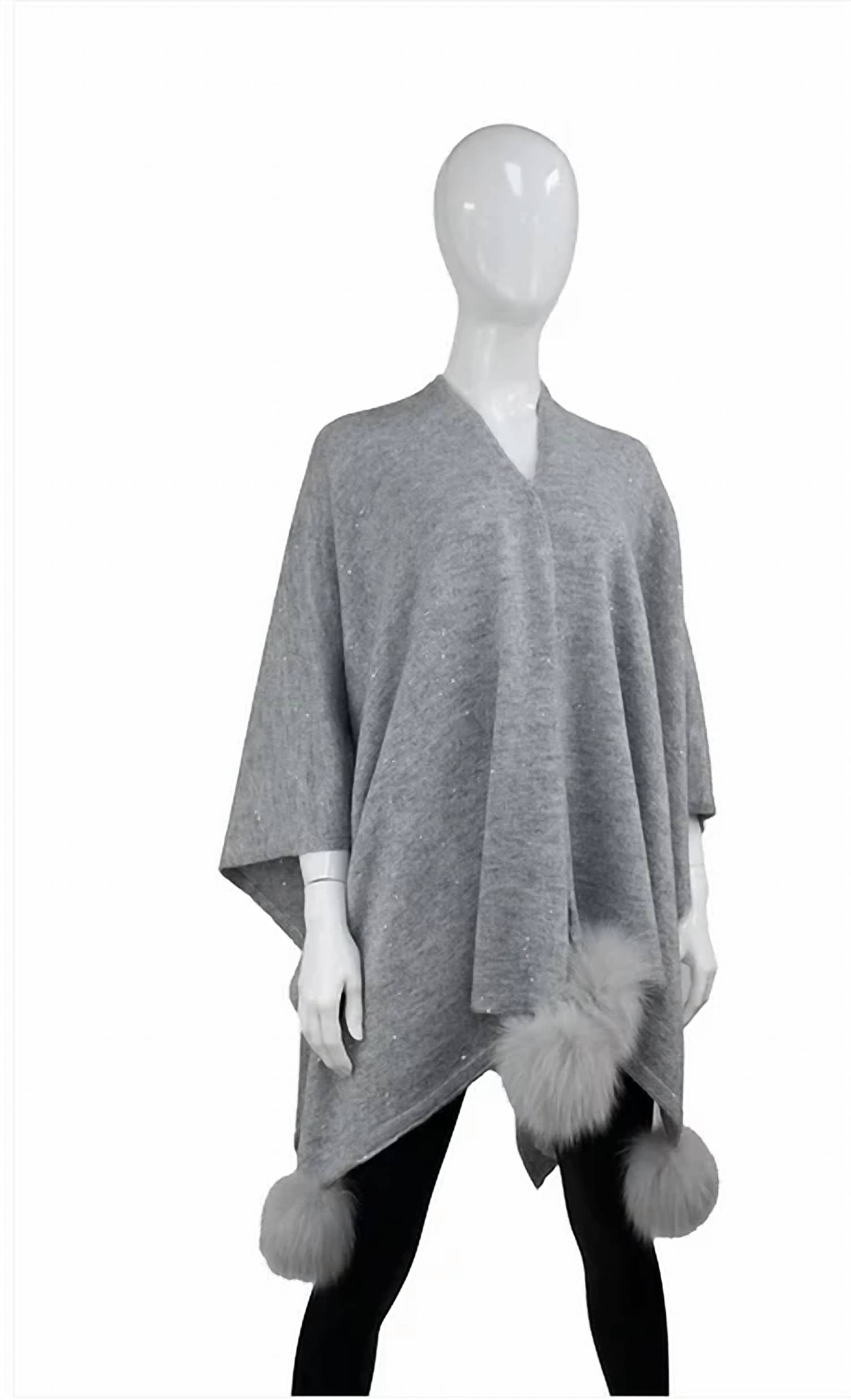 Mitchie'S Matchings - Women's Knit Wrap With Sequin Sparkles And Fox Pompoms