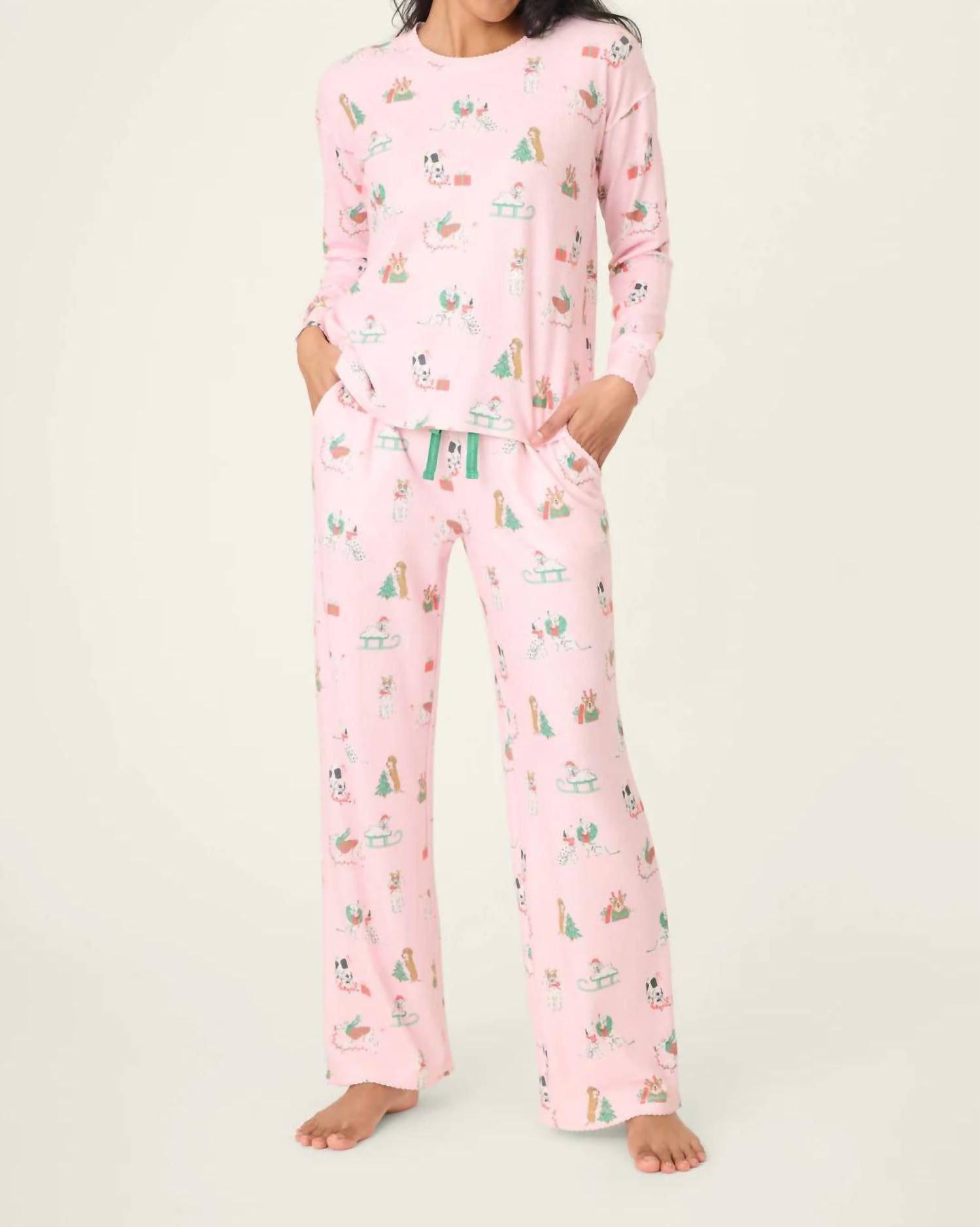 PJ Salvage Peace & Pawlidays Dog Print Pants Set in pink - women's intimate