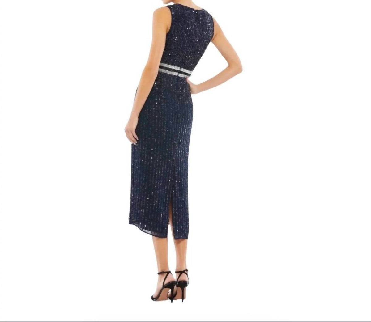 Mac Duggal - Women's Sequin Beaded Waist Midi Sheath Dress