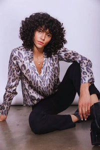 catherine gee Daria French Cuff Silk Blouse in new leopard 1 - women's blouse - alternate view