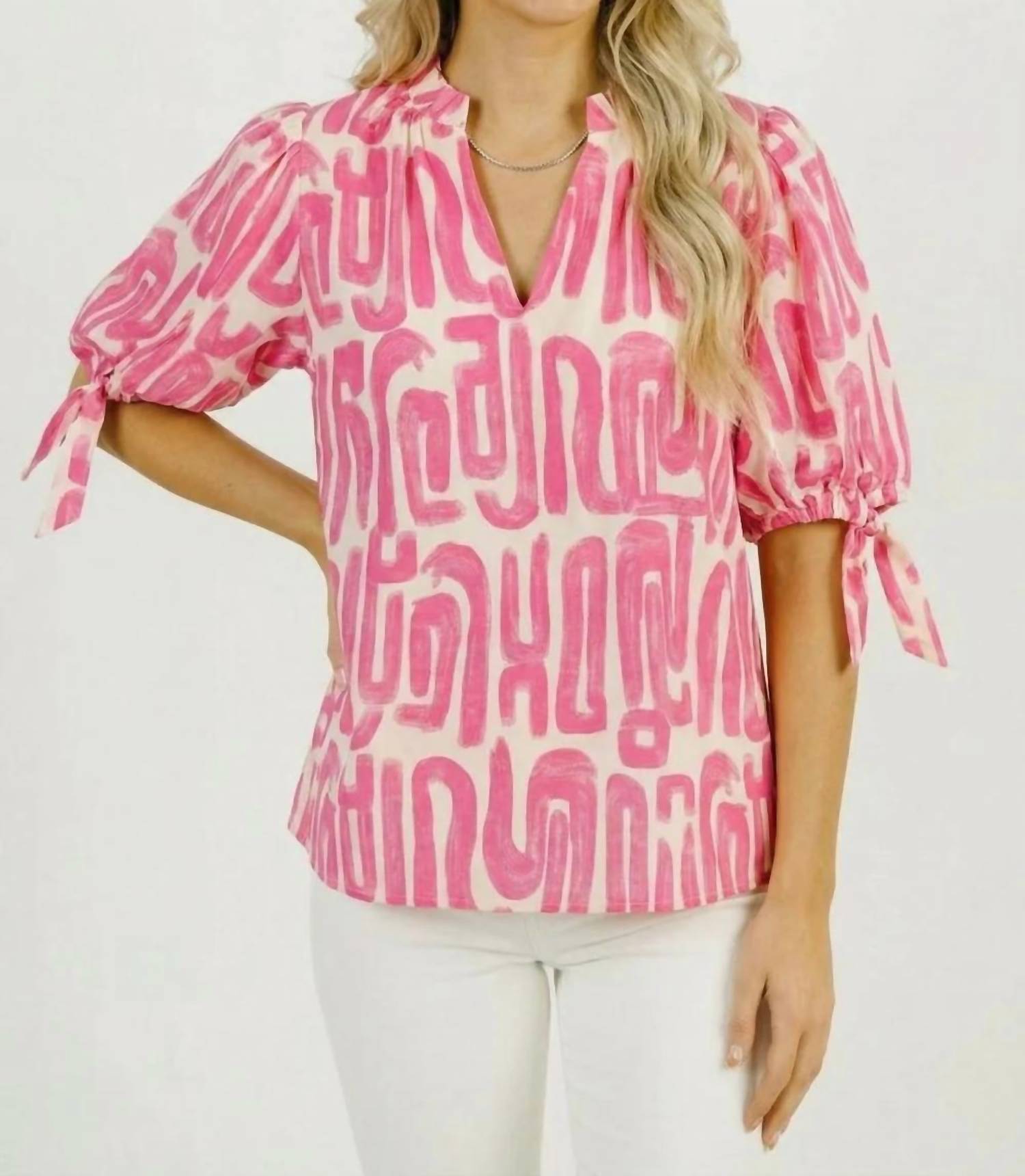 Thml - Callie Abstract Print Tie Sleeve Blouse