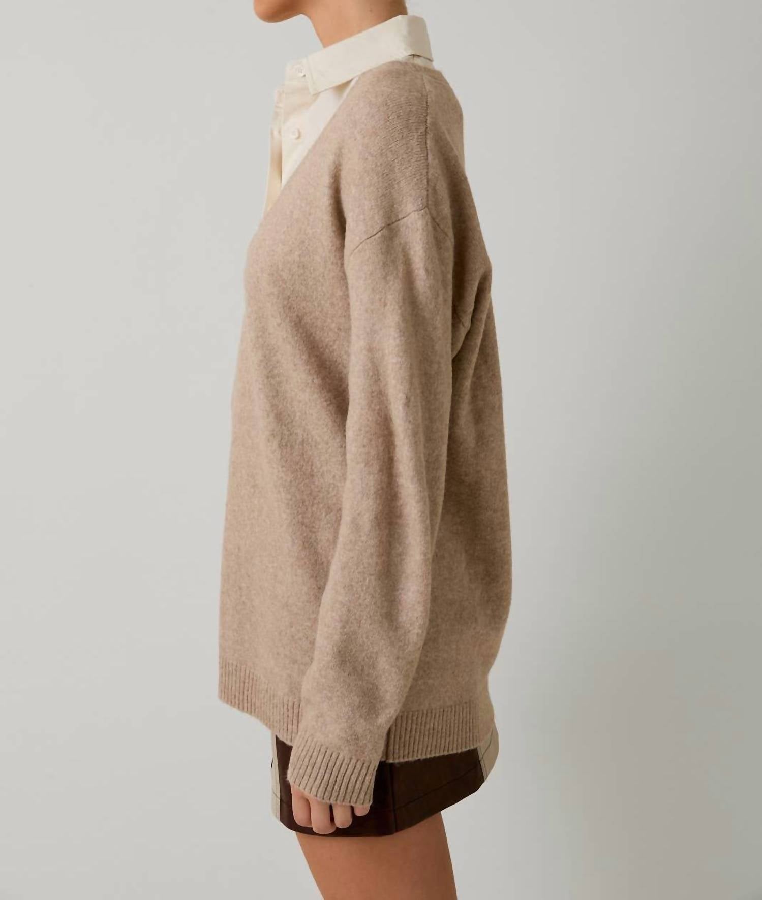 Sunday Edition Layered Pull Over Sweater Top in beige - women's sweater - view 4