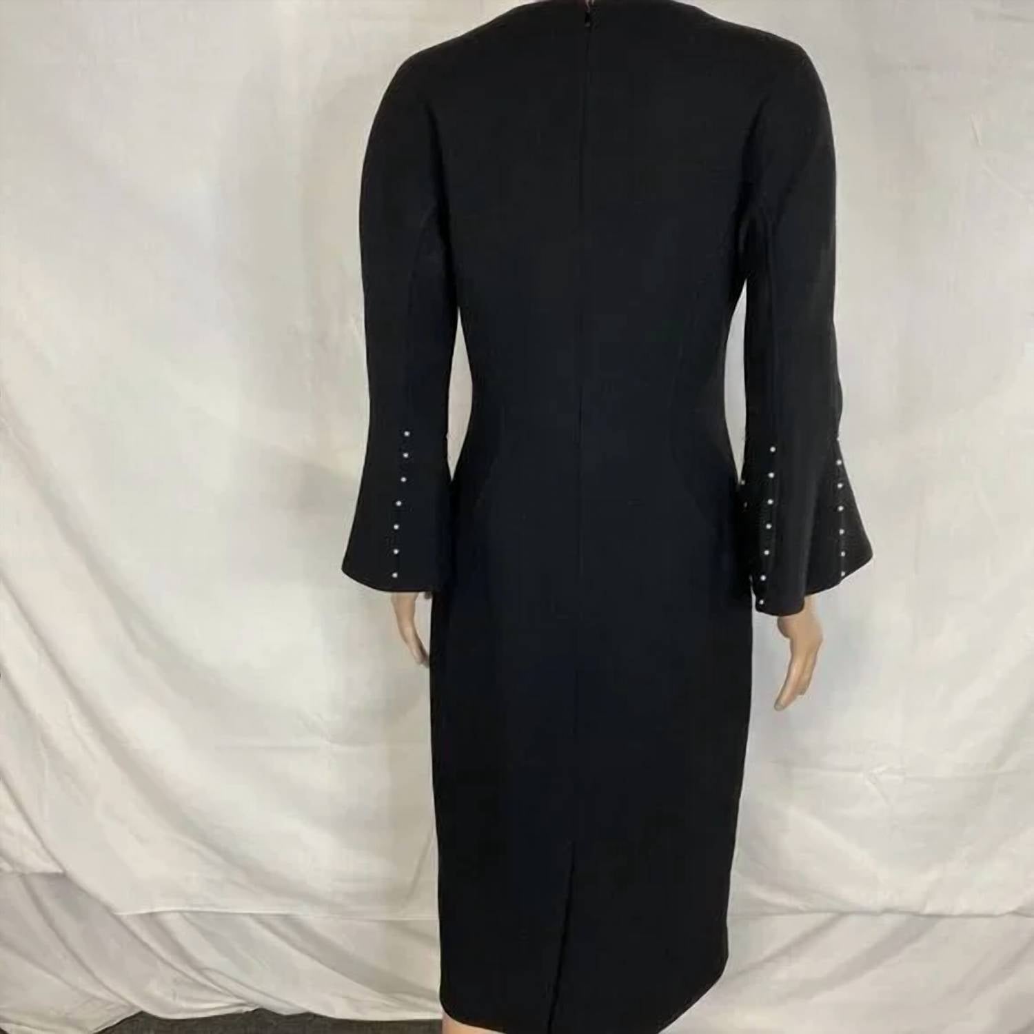 Lela Rose Women’s Bell Sleeve Wool Crepe Midi Dress in black - women's dress - alternate view