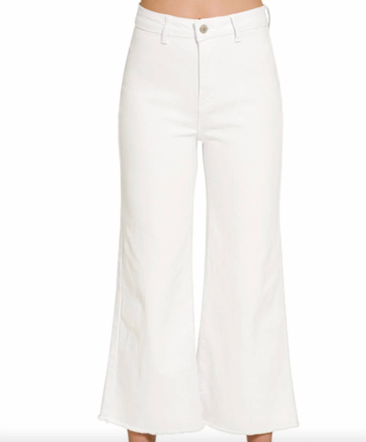 Zenana - Acid Washed Waist Frayed Hem Straight Wide Pants