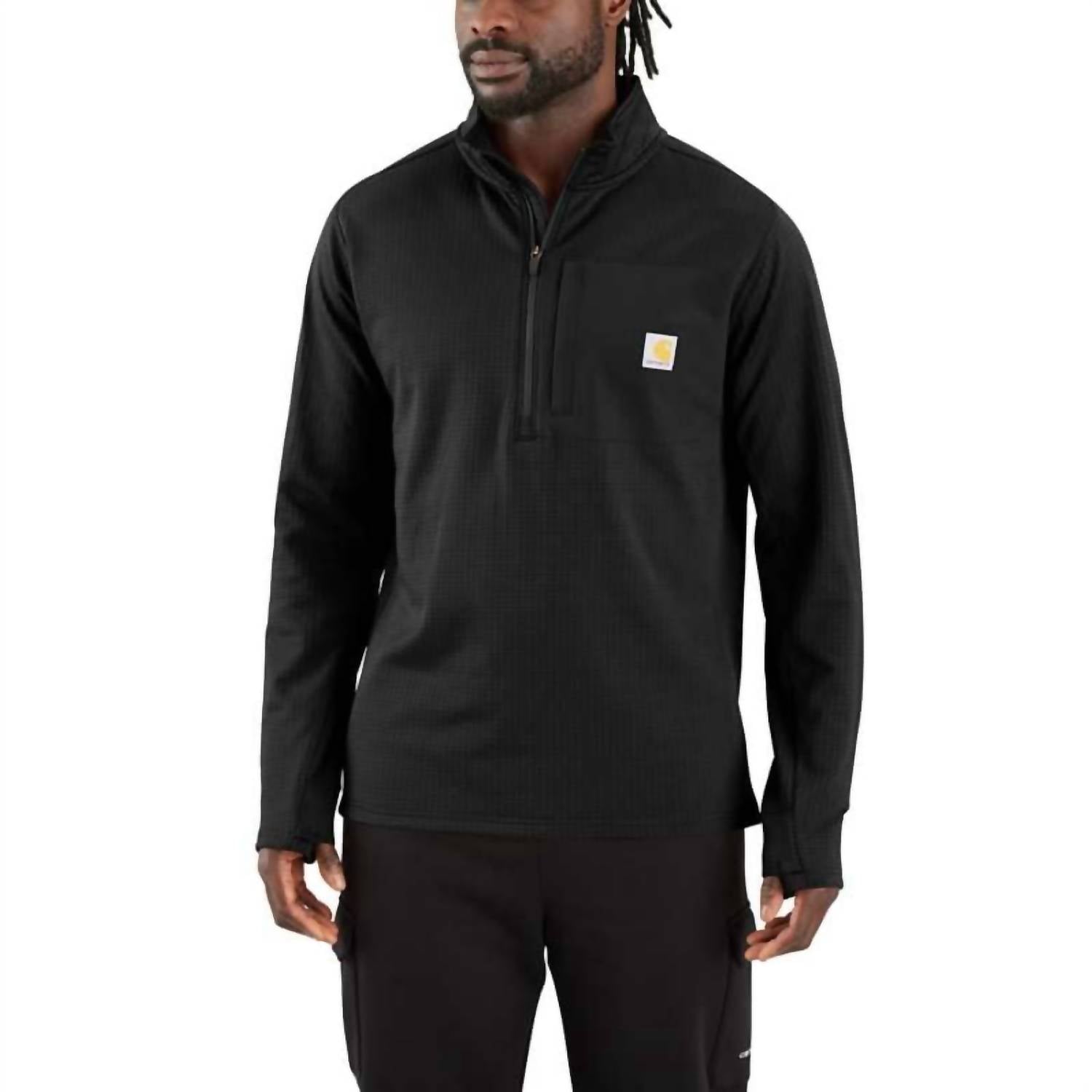 carhartt Men's Force Relaxed Fit Mock Neck Half Zip Shirt in grey - men's long sleeve top