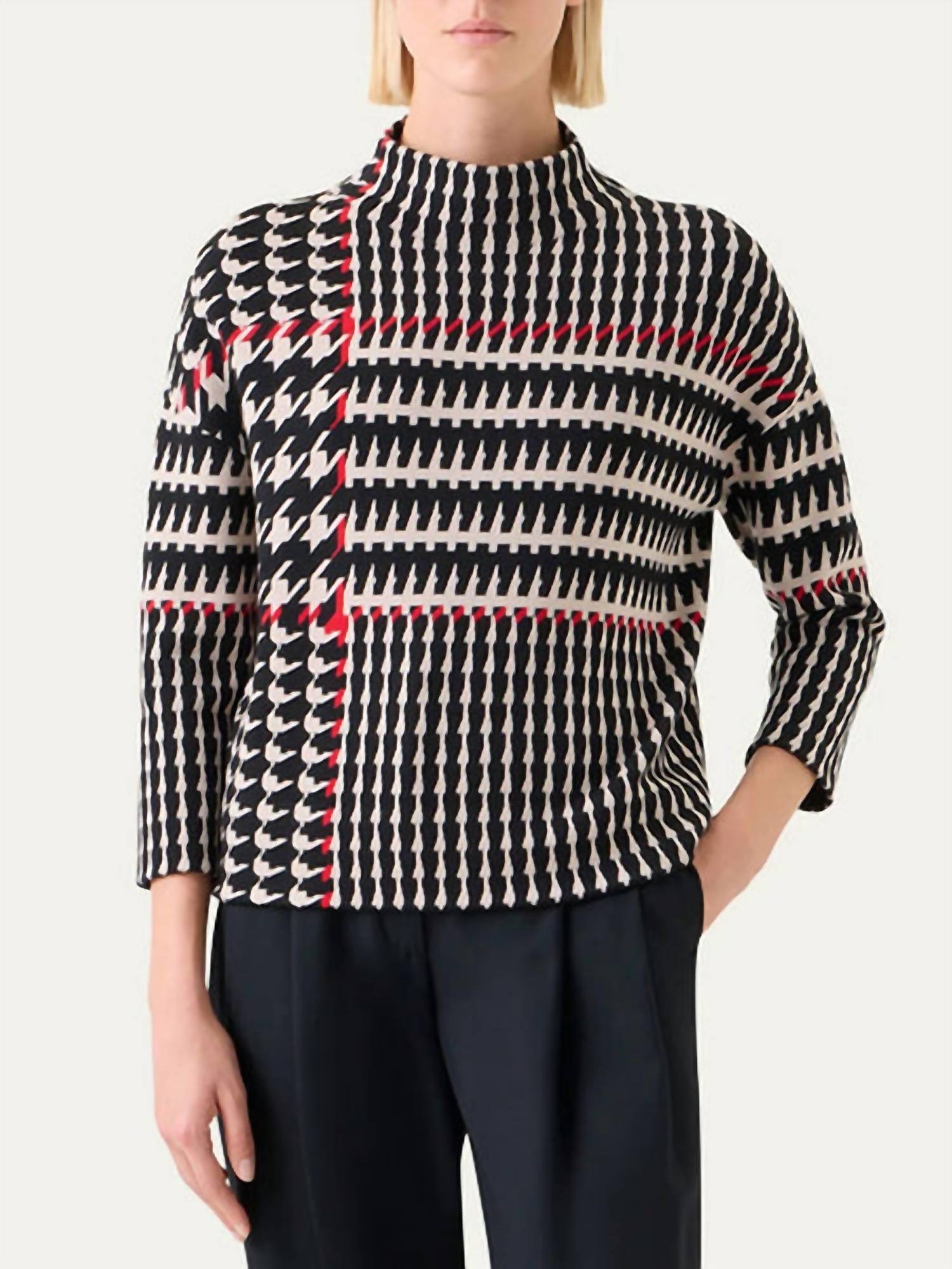 Akris Punto - Women's Knit Plaid Mock Neck Sweater