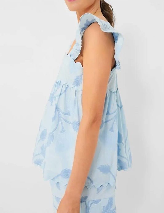 Juliet Dunn - Baby Doll Top With Bellflower Block Print