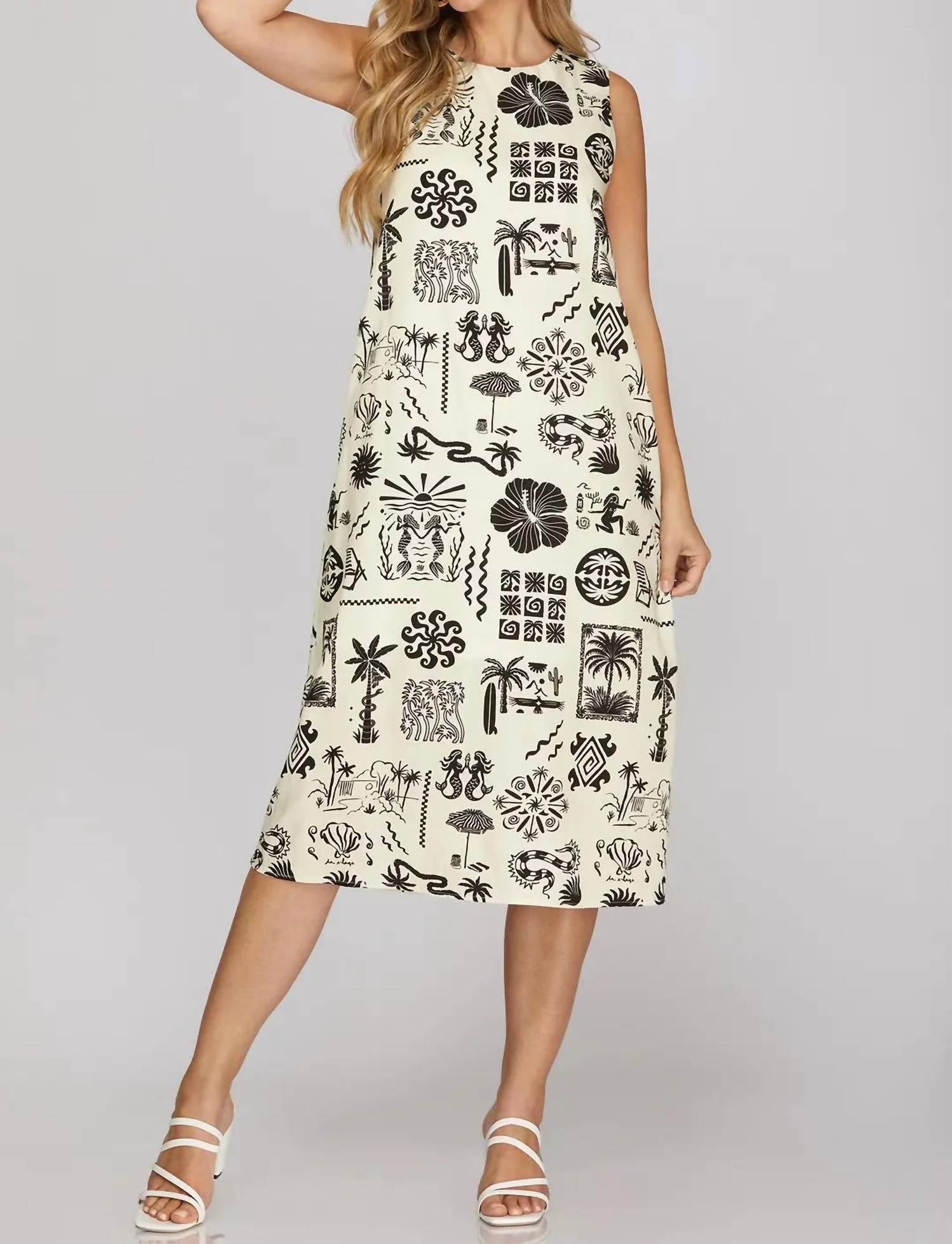 She + Sky - Sleeveless Woven Print Midi Dress