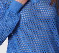 Minnie Rose - Cotton Cashmere Mesh Split Neck Top
