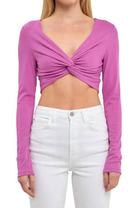 Grey Lab - Front Twist Long Sleeve Crop Top