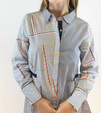 Farylina Retro Striped Dress in blue multi - women's dress - alternate view
