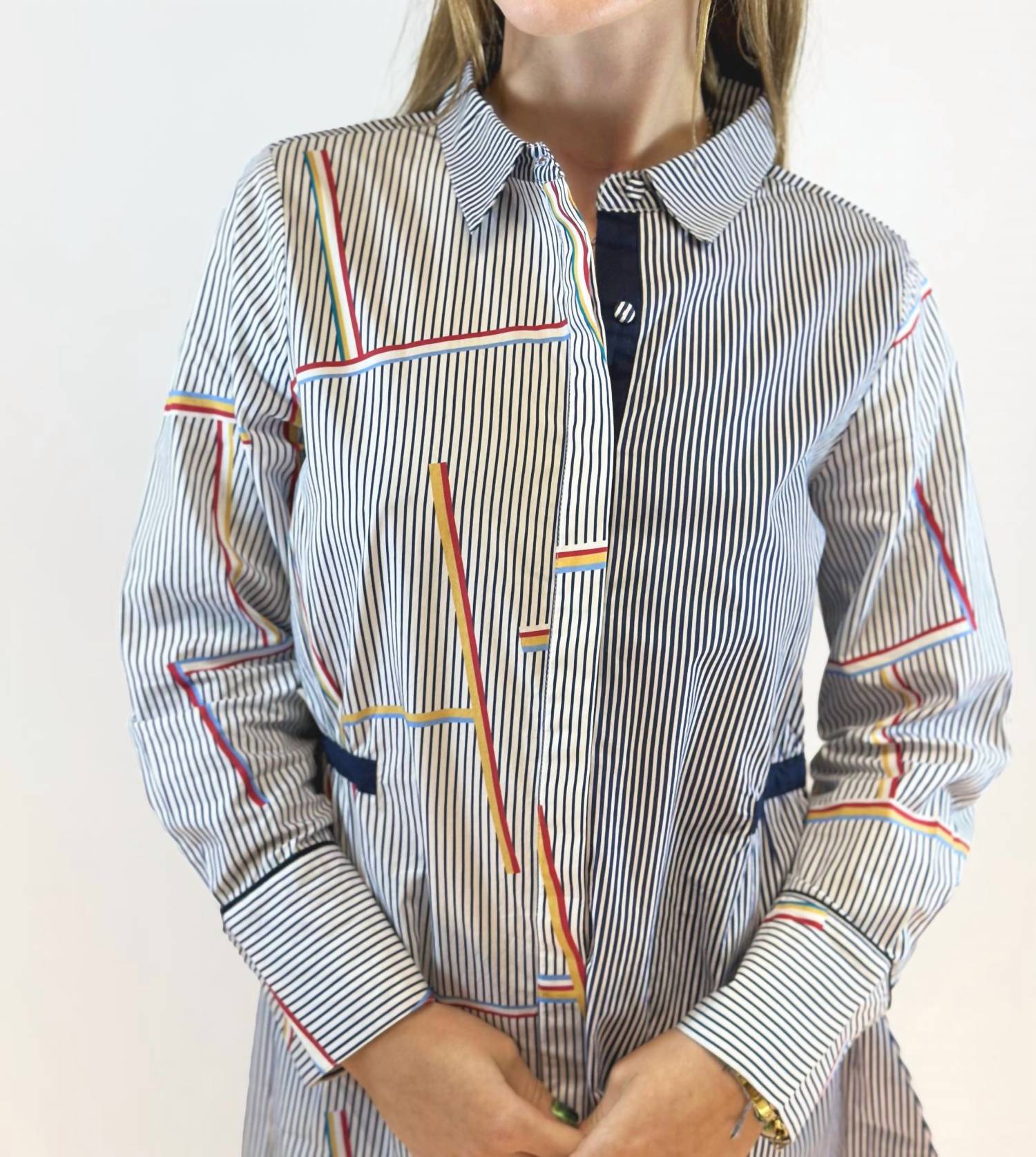 Farylina Retro Striped Dress in blue multi - women's dress - alternate view