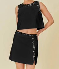 Mainstrip - Sabina Round Neck Silver Eyelet Top