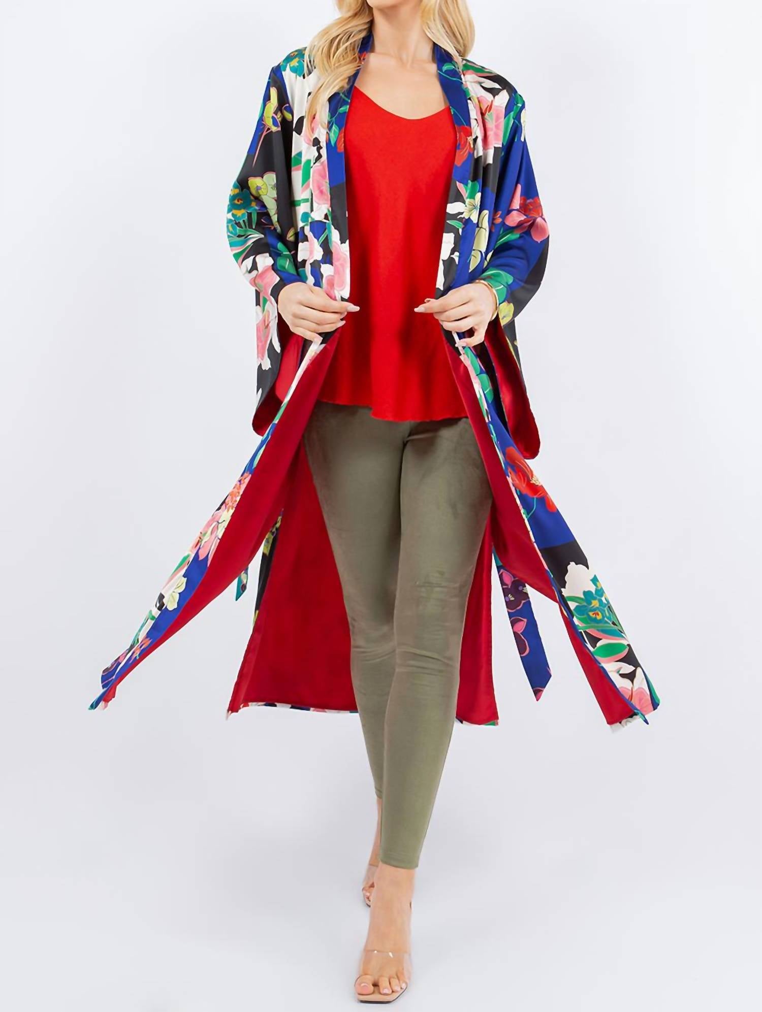 Paparazzi - Charmeuse Satin Print Kimono With Lining