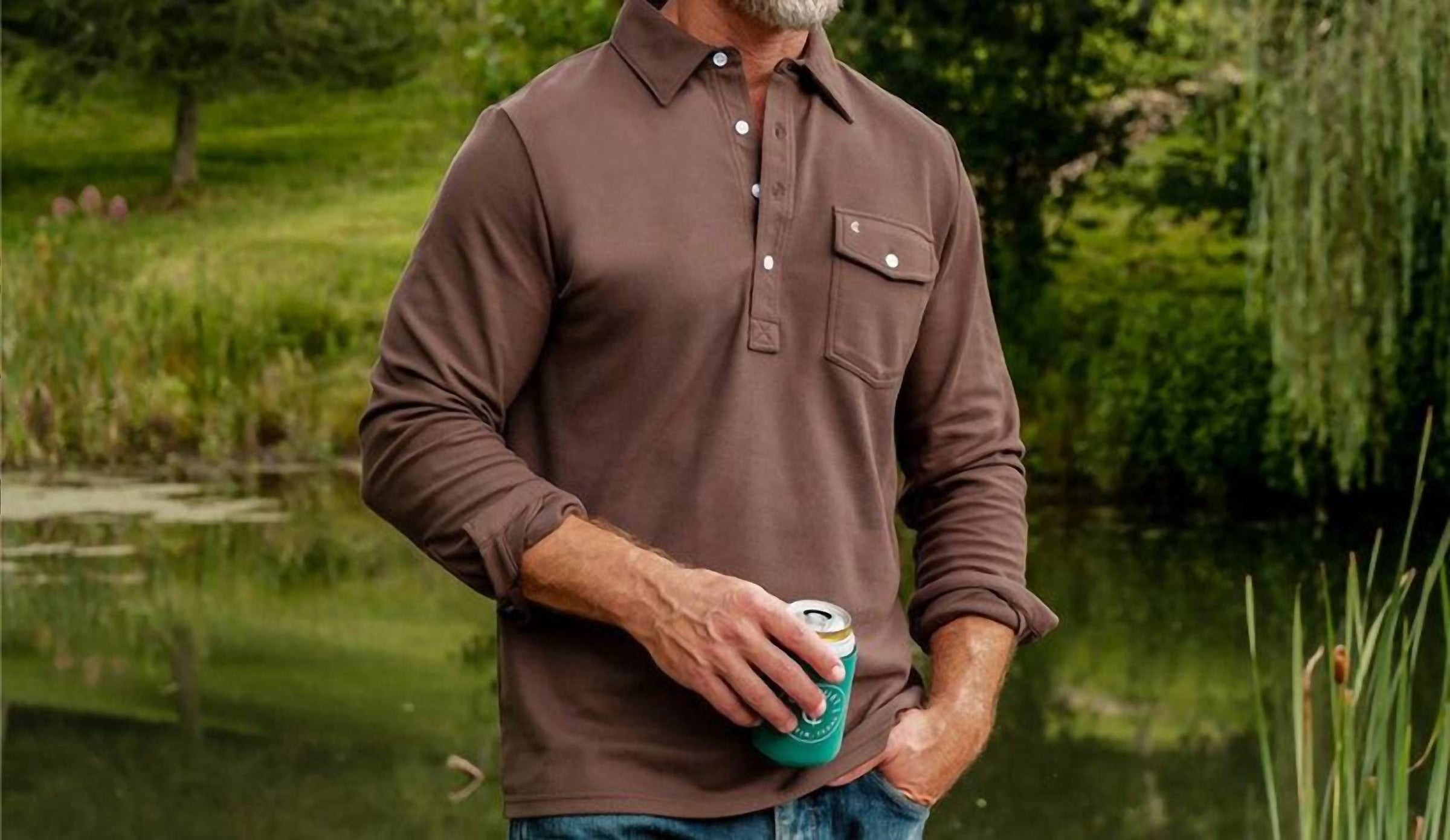 Criquet Long Sleeve Players Shirt in espresso martini - men's long sleeve top - view 4