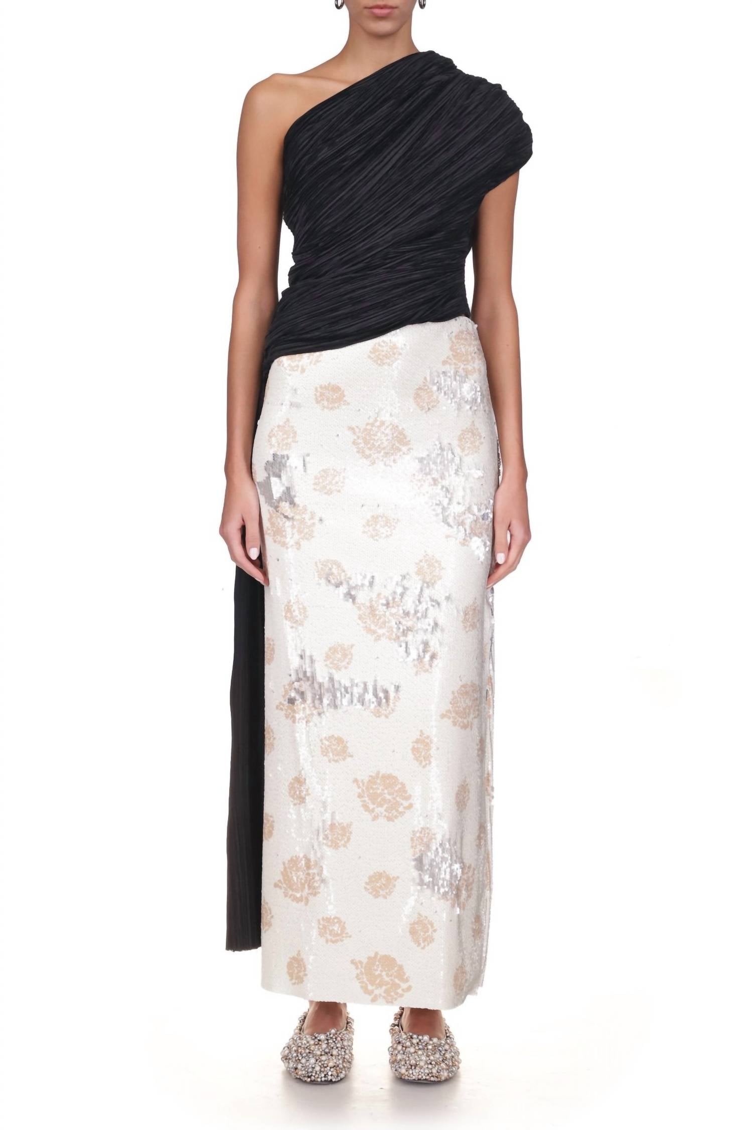 Marina Moscone - Floral Print Side Slit Skirt