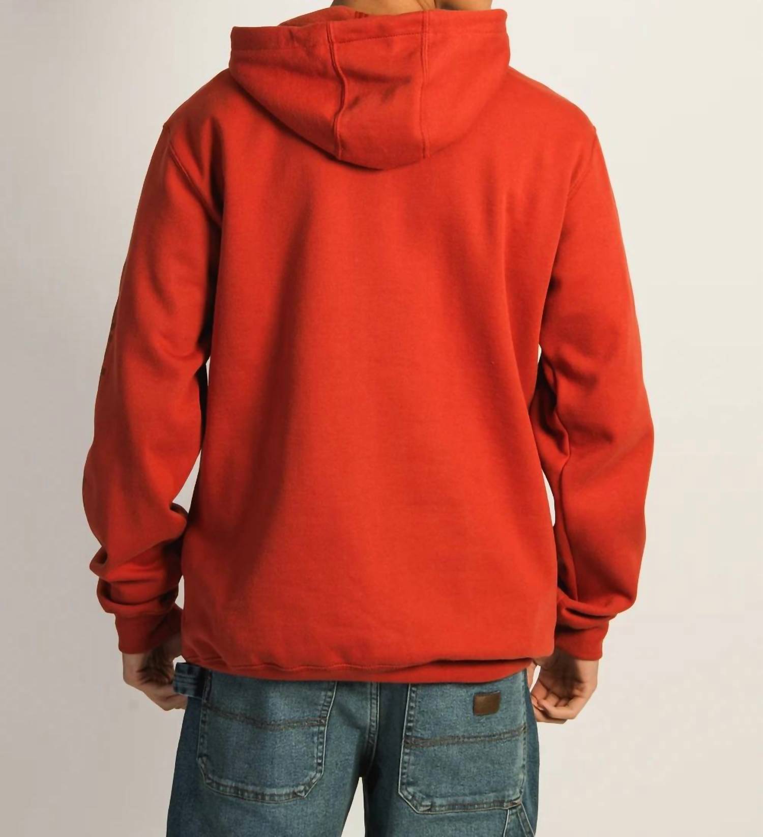 carhartt Loose Fit Logo Sleeve Hooded Sweatshirt in saddle red - men's shirt - detail view