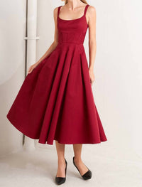 Flying Tomato - Solid Woven Midi Dress